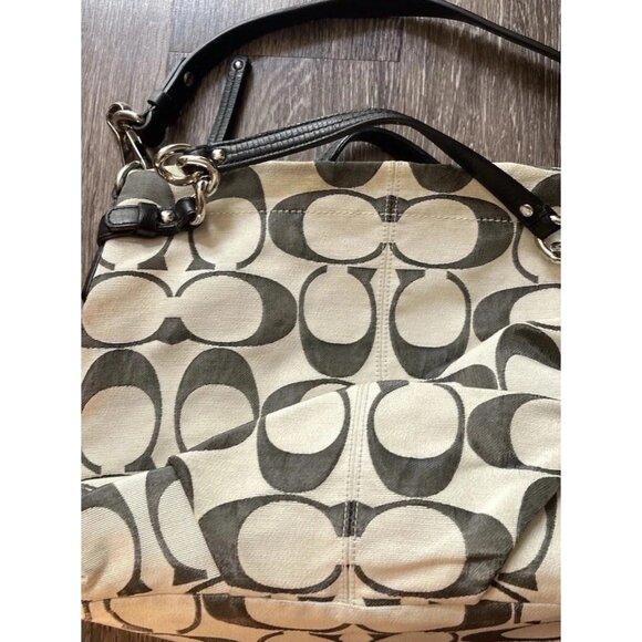 Vintage Coach Canvas Classic Logo Women’s Tote Shoulder Bag Green Mint Interior - Picture 4 of 16